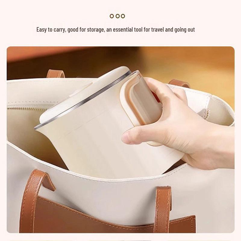 Portable Stainless Steel Folding Travel Kettle, Compact One-Person Electric Hot Water Kettle, Easy to Store.