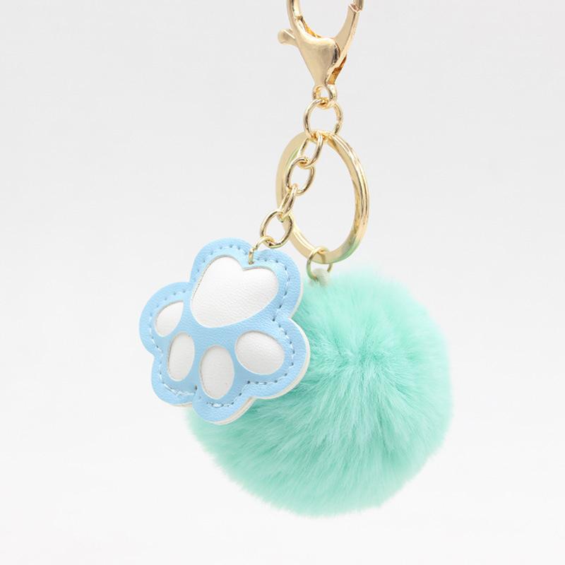 PU Leather Cat Paw Keychain Sweet Pompom Keyring Halloween Faux Mink Fur Little Bat Little Devil Backpack Pendant Plush Keychain