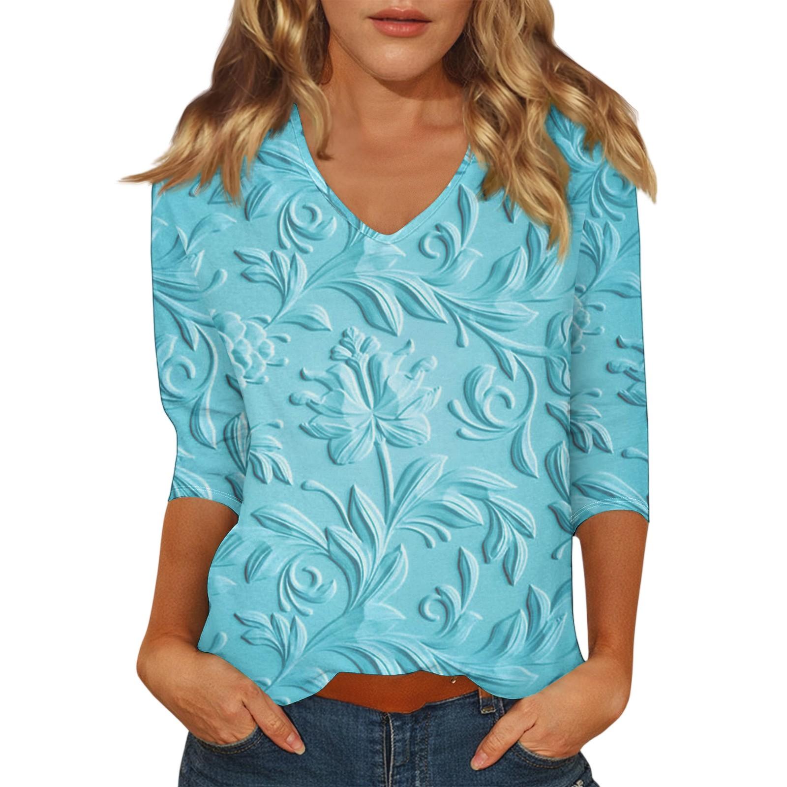 Women s Casual Fashion Sexy Comfortable V-Neck Floral Seven Sleeve Top L