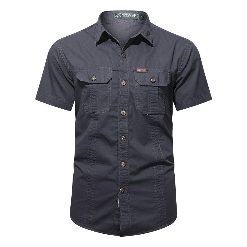 Mens Lightweight Quick-Dry Work Shirt With Multiple Pockets Loose Fit Cotton Long Sleeve Outdoor Casual