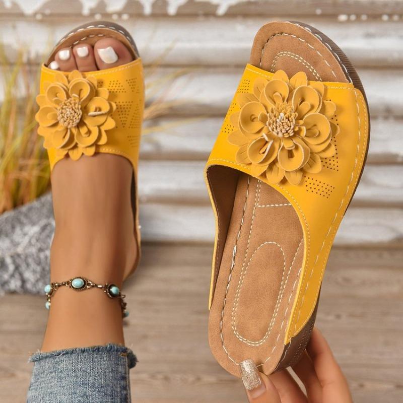 New Style Wedge Heel Thick-soled Fish-mouth One-line Shoes, Women's Shoes, Hollowed-out Beach Flip-flops