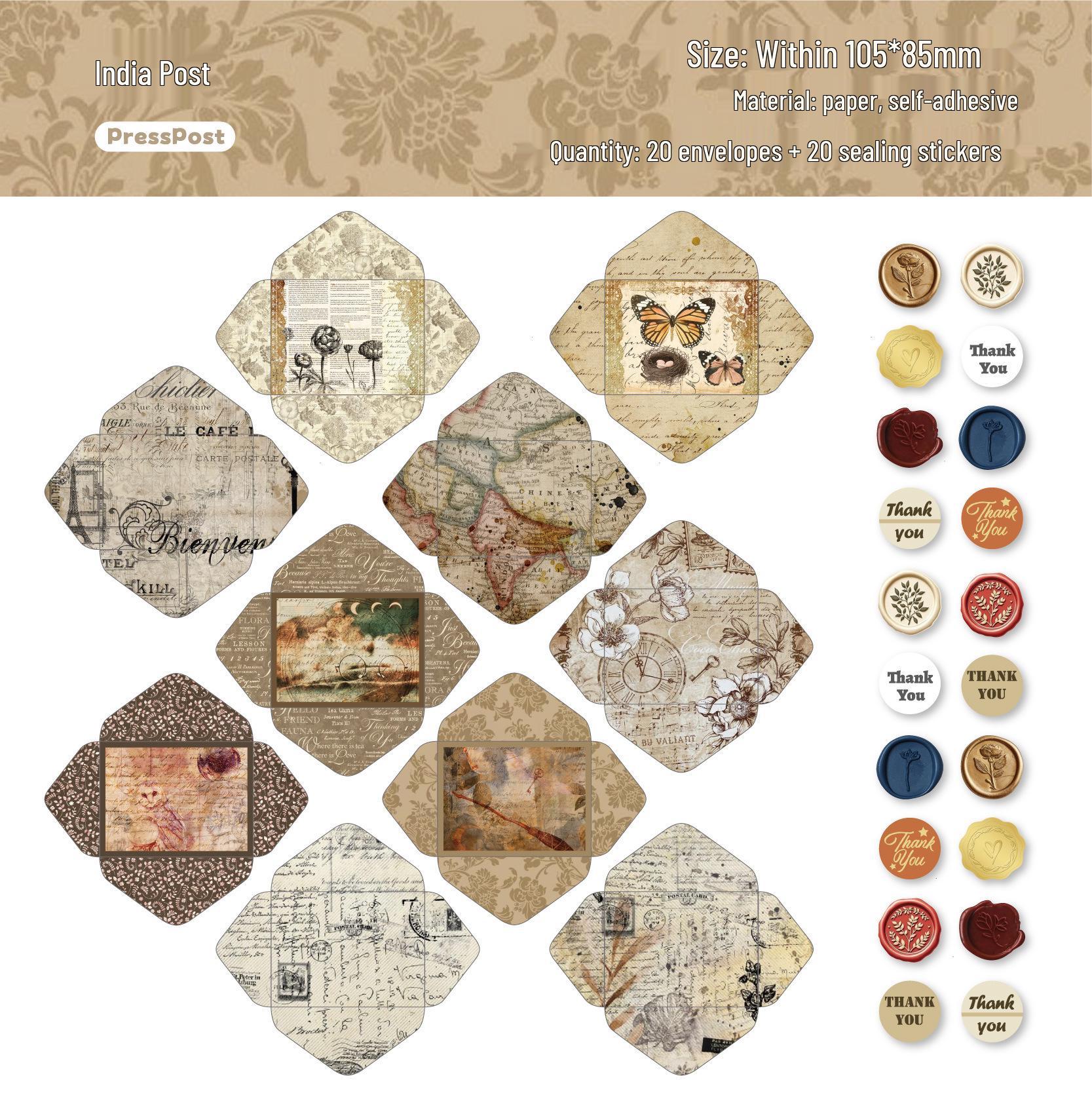 RetroStory Mini Mail Series: 20 Sheets of Creative Decorative Stickers and Collage Envelopes