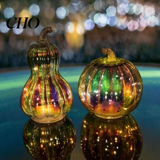 Party Decoration Essential Glass Pumpkin Light Battery Operated LED Lantern Fall Lighted Festive Accessory Centerpiece for Halloween Thanksgiving