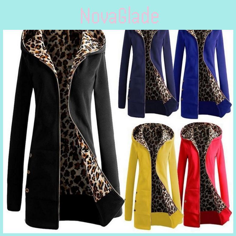 Womens Stylish Zip Hooded Coat With Leopard Print Hoodie And Warm Winter Outerwear