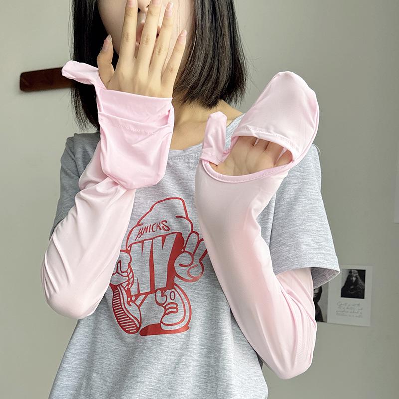 Full-Finger Sun Protection Ice Silk Sleeves for Women - Thin Style, UV-Blocking for Cycling & Driving