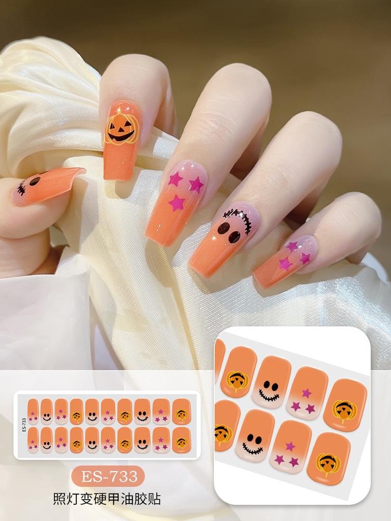 20 Pcs Halloween Christmas UV Semi Cured Gel Nail Stickers Self Adhesive Long Lasting Popular Nail Art Wraps
