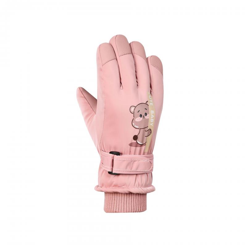 

Зимние детские перчатки для девочек и мальчиков, водонепроницаемые детские перчатки для катания на лыжах, утолщенные детские перчатки Telefingers для спорта розовый