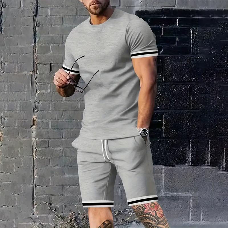 Mode Sommer Gentleman Bewegungsset Leader Mund Gestreifter Bedruckter Freizeitanzug Atmungsaktiver und saugfähiger lockerer Herren-Trainingsanzug