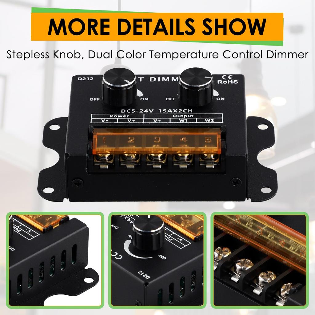 Pmjekiyh LED Controller DC 5-24V 15A Dimmable CCT Dual Color Temperature LED Strip Controller LED Light Box Sign