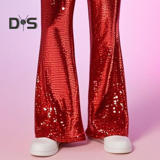 Herren-Schlaghose mit Pailletten, glänzend, Hip-Hop-Diskohose, elastische Taille, Retro-Hose mit weitem Bein für Bühnenauftritte, Nachtclubs, Bars und Tänze