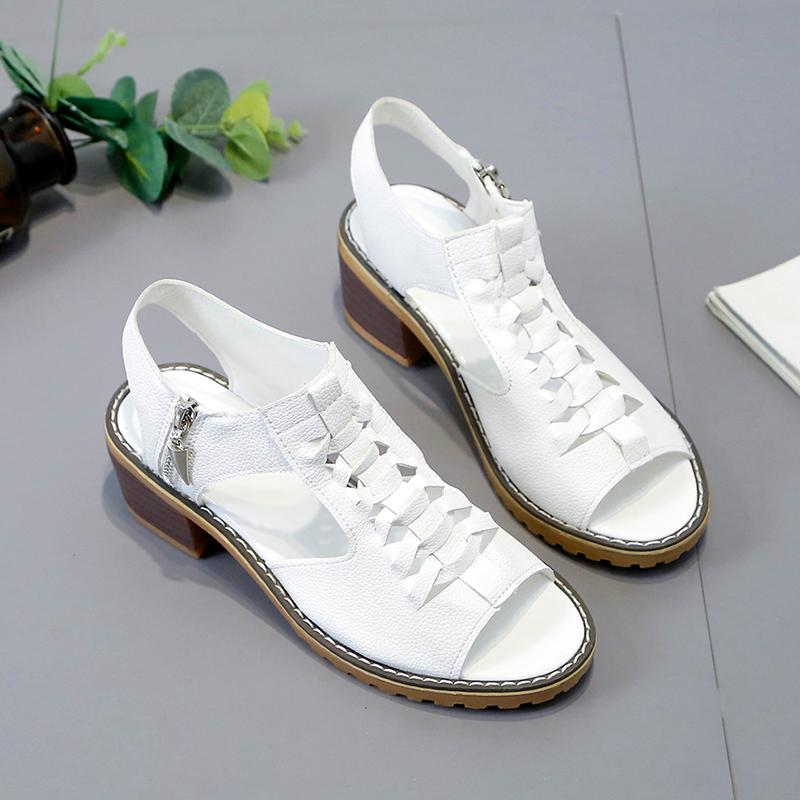 

Женские сандалии на платформе с открытым носком, ремешком на щиколотке, молнией сзади, на массивном высоком каблуке, однотонные, модные, нарядные, повседневные, больших размеров 35 белый