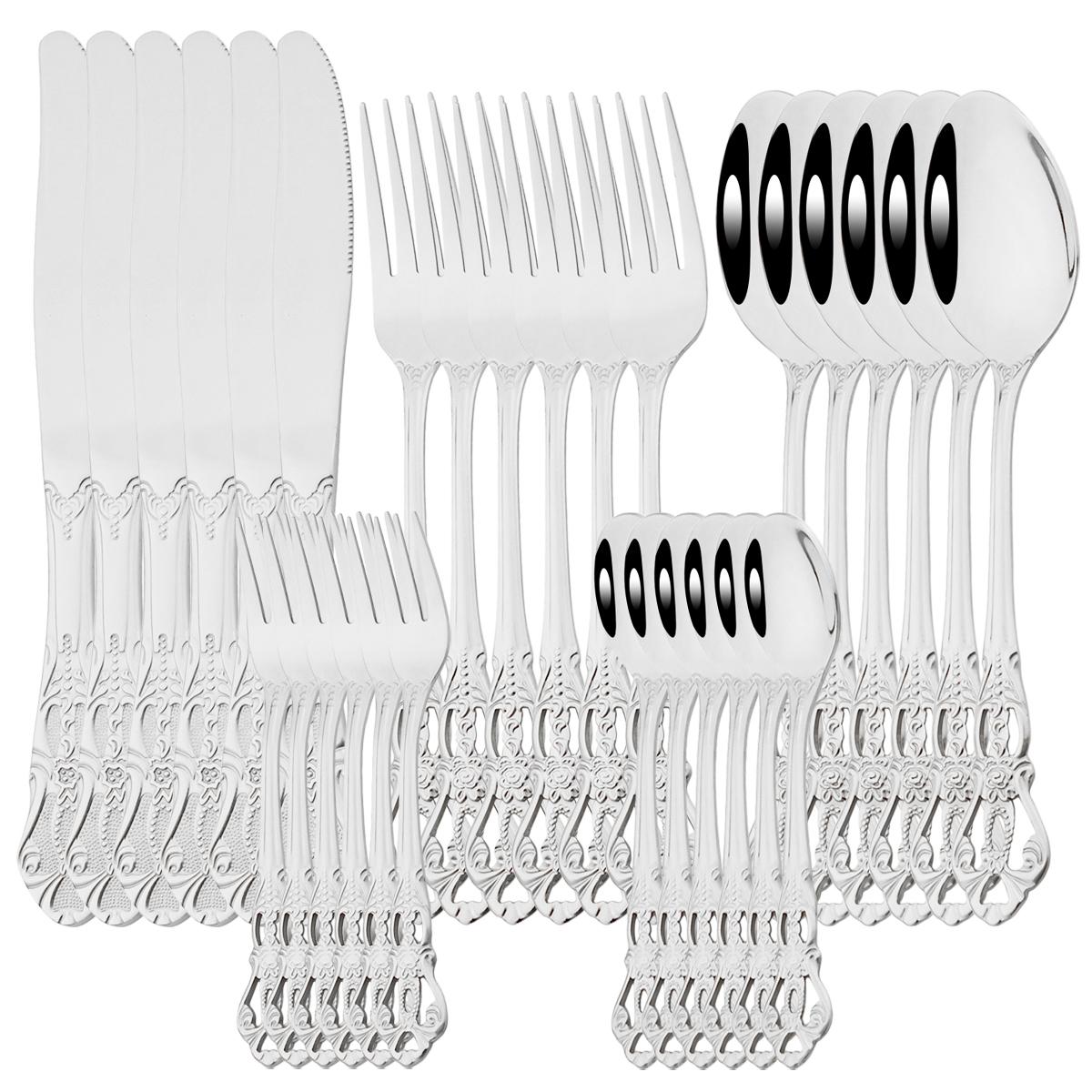 

30Pcs Retro Colorful Dinnerware Set Knife Cake Fork Tea Spoon Cutlery Set Stainless Steel Flatware Tableware Kitchen Accessories срібний