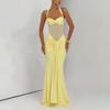 Mesh Patchwork Lace-Up Long Dress