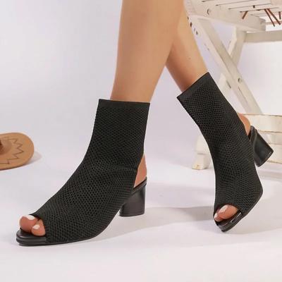 Sandali da Donna One Kick Tacco Quadrato Peep Toe Maglia Elastica Stivali a Rete da Donna Abito Estivo Tacco Scoperto Sandali da Donna