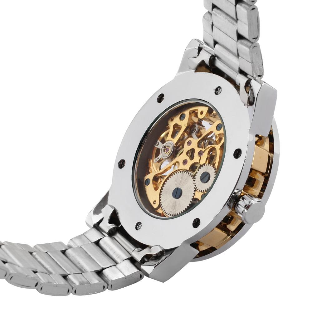New Fashion Men's Mechanical Wrist Watches Golden Clouds Carved Skeleton Transparent Elegant Design Stainless Steel Wristwatches