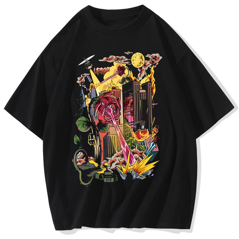 Vintage Washed Washed Tshirts Anime T Shirt Harajuku Oversize Tee Cotton fashion Streetwear unisex top S