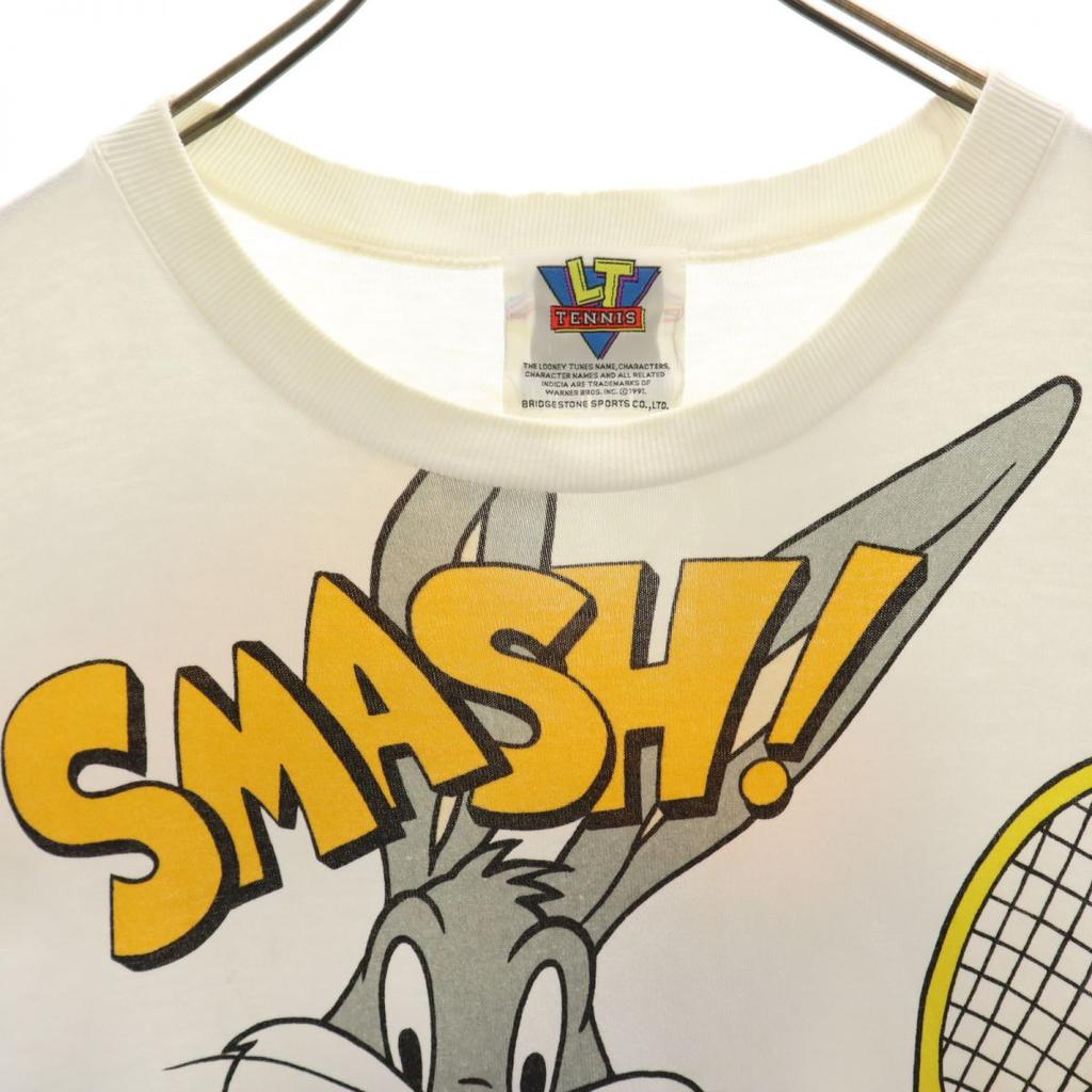LOONEY TUNES 90s Old Bugs Bunny print Short sleeve T-shirt white tennis Men's Used
