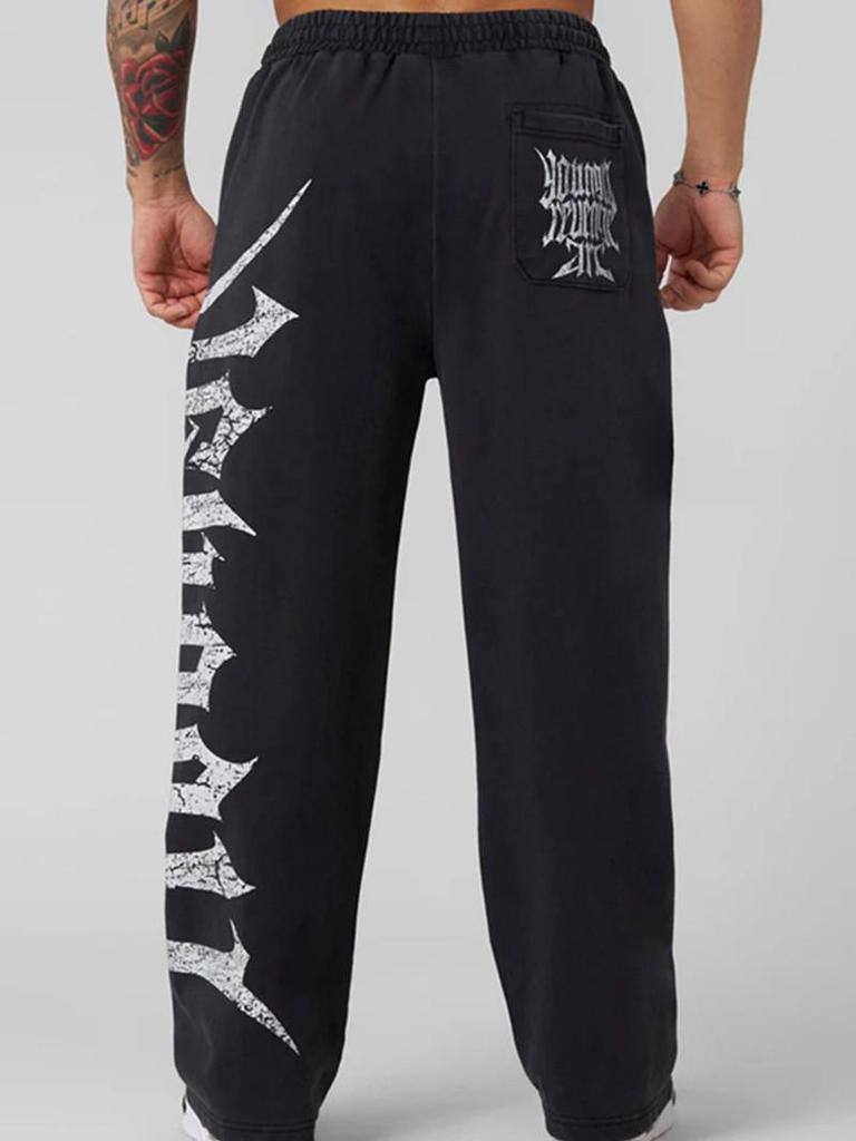 Men's Large Print Wide-Leg Sweatpants: Trendy Casual Jogging Trousers for Sports & Fitness