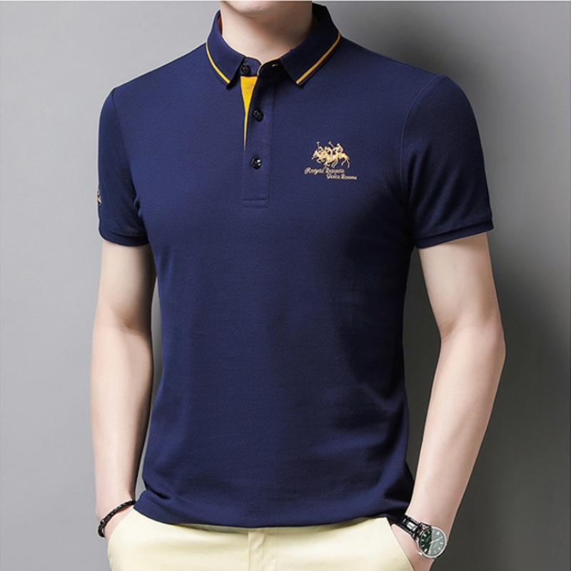 Men's Embroidered Shirts Short Sleeve Shirt Top Casual Lapel T-shirt Men Breathable Lightweight T Shirt