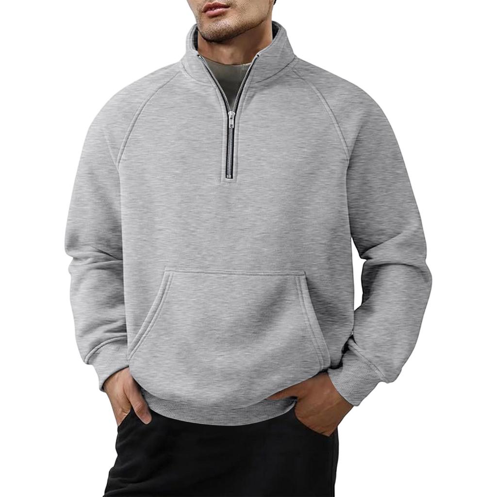 Men's Quarter-Zip Stand Collar Sweatshirt with Pocket, Casual Long Sleeve Pullover for Fall