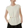 [ELLE] Elle Tops T-Shirt Round Neck Sleeveless Cotton Blend Stretch Off-White Black Pink Drawstring Waist Beaded (JP, Alphabet, M, Off-White)