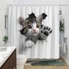 3D Cute Cats Playing Washable Dirt-Resistant Shower Curtain Shower Head Waterproof Polyester Bath Curtain For Home Decor