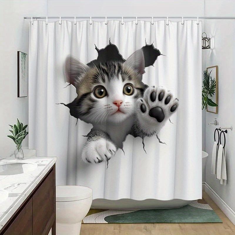 

3D Cute Cats Playing Washable Dirt-Resistant Shower Curtain Shower Head Waterproof Polyester Bath Curtain For Home Decor W60H190(CM)-1 Pcs