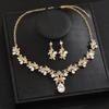 Fashion Luxury Full of Rhinestone Flower Green Teardrop-shaped Crystal Pendant Necklace for Women Bride Wedding Banquet Jewelry