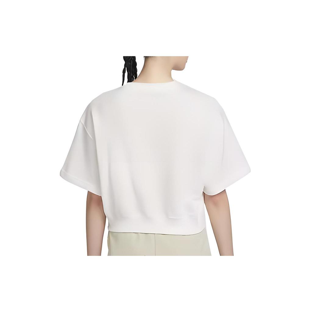 Nike T-shirt Casual Sportiva a Manica Corta con Spalle Cadenti, Scollo Rotondo, Vita Alta, Tinta Unita, Larga, Traspirante, da Donna, Colore Bianco Vela HF6176133