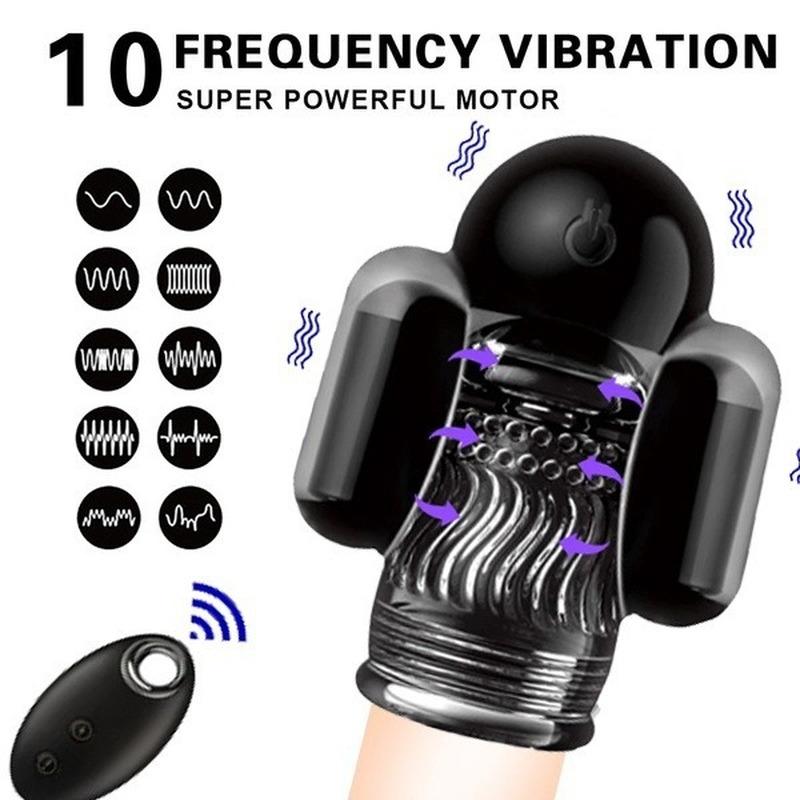 Wireless Remote Control 10 Speed 3 In 1 Double-headed Penis Ring Glans Vibration Enhancer Delayed Ejaculation Male Sex Toy Penis Extension Vibrator