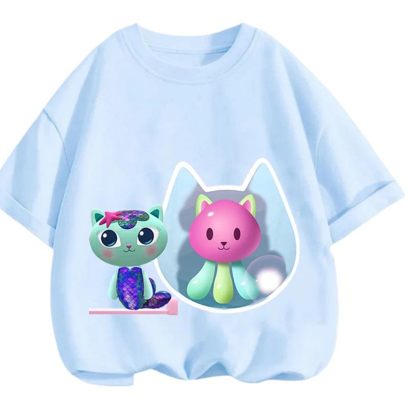 Gabby's Dollhouse Casual T Shirt Summer Cute Cartoon Print Fashion Crew Neck Tops For Children 3-14