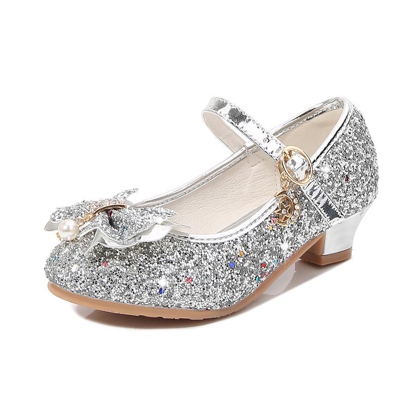 Sapatos de Salto Alto de Couro para Meninas com Laço de Strass - Modelo Princesa de Cristal Primavera 2025