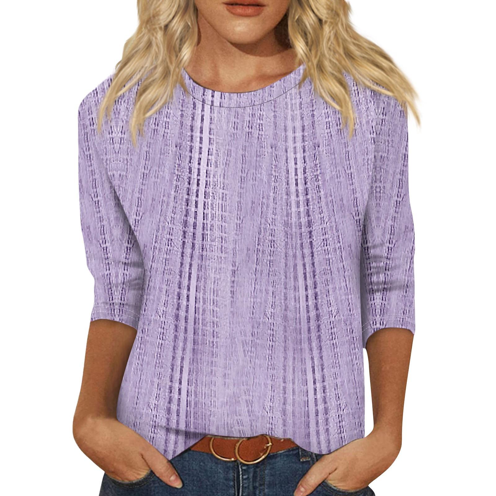 

Женская мода повседневная три четверти рукав текстурированный принт круглый вырез топ XXL фиолетовый