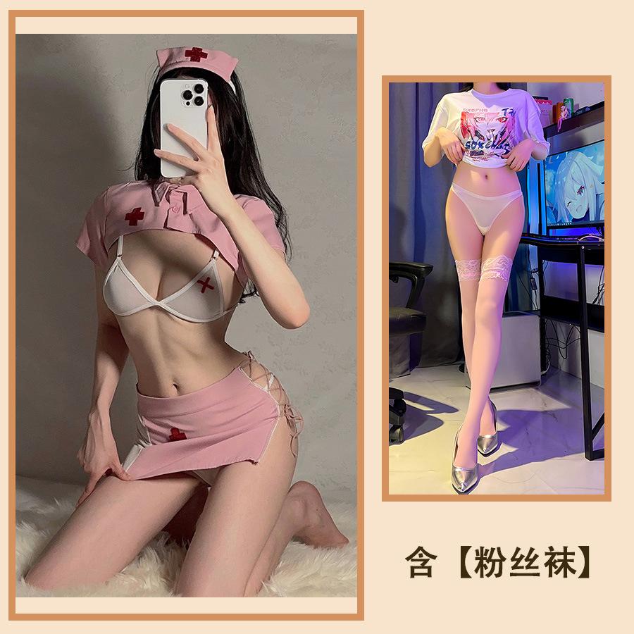 Sexy Lingerie Sexy Perspective Three-point Temptation Strap Short Skirt Bed Teasing Nurse Suit Female Hollow