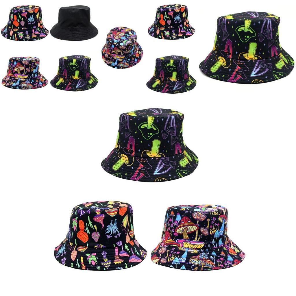 Colorful Mushroom Print Fisherman Hat Bucket For Outdoor Sports And Sunshade Unisex