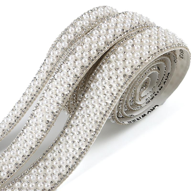 (91cm/pack)1cm/1.5cm/2cm Pearl Diamond Lace Shining Self Adhesive Diamond Hair Accessories Clothing Decoration Patches Handmade