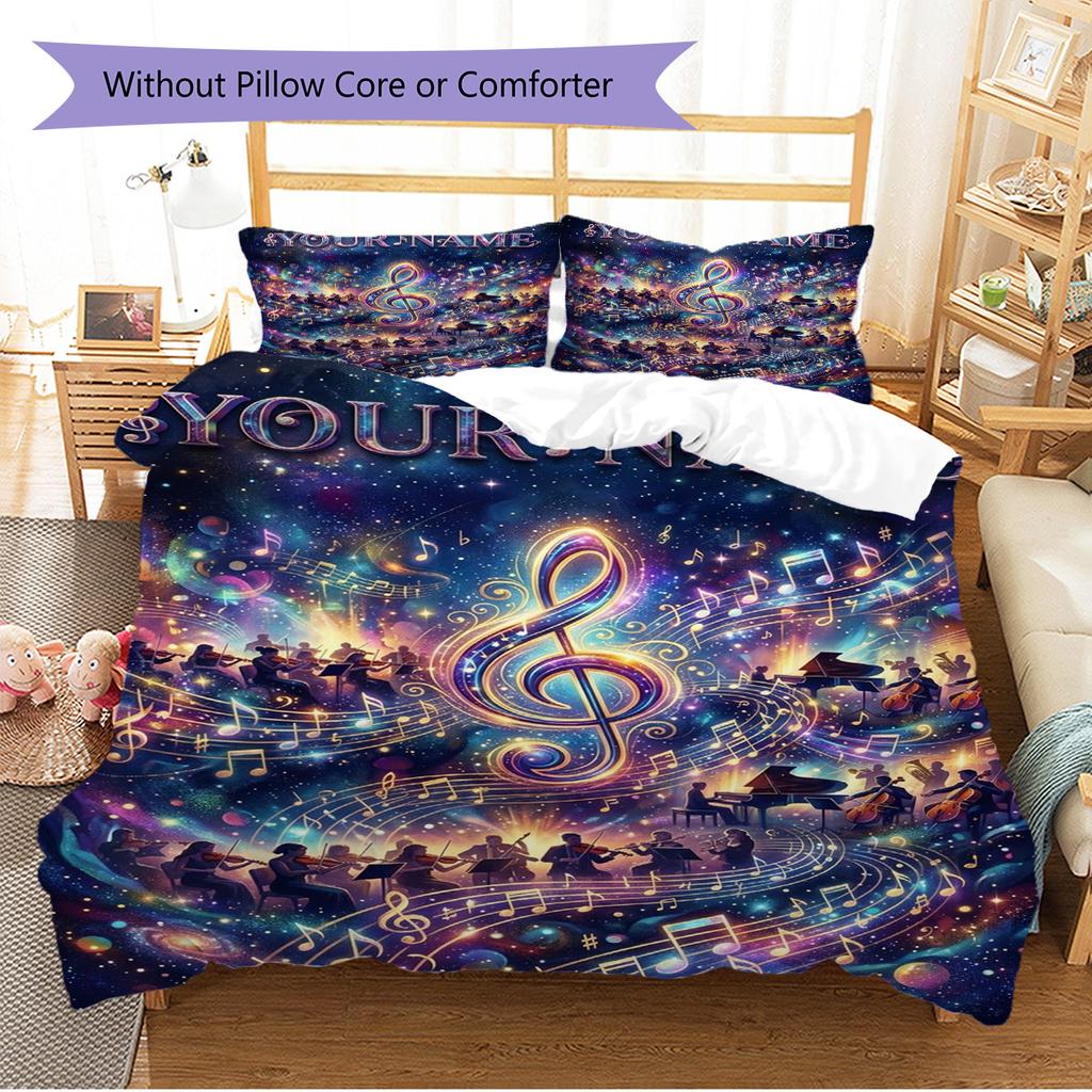 Name Custom Music Pattern Bedding Set Quilt Cover Pillowcase Home Decor Gift (1 * Duvet Cover + 2 * Pillowcase, Without Core)