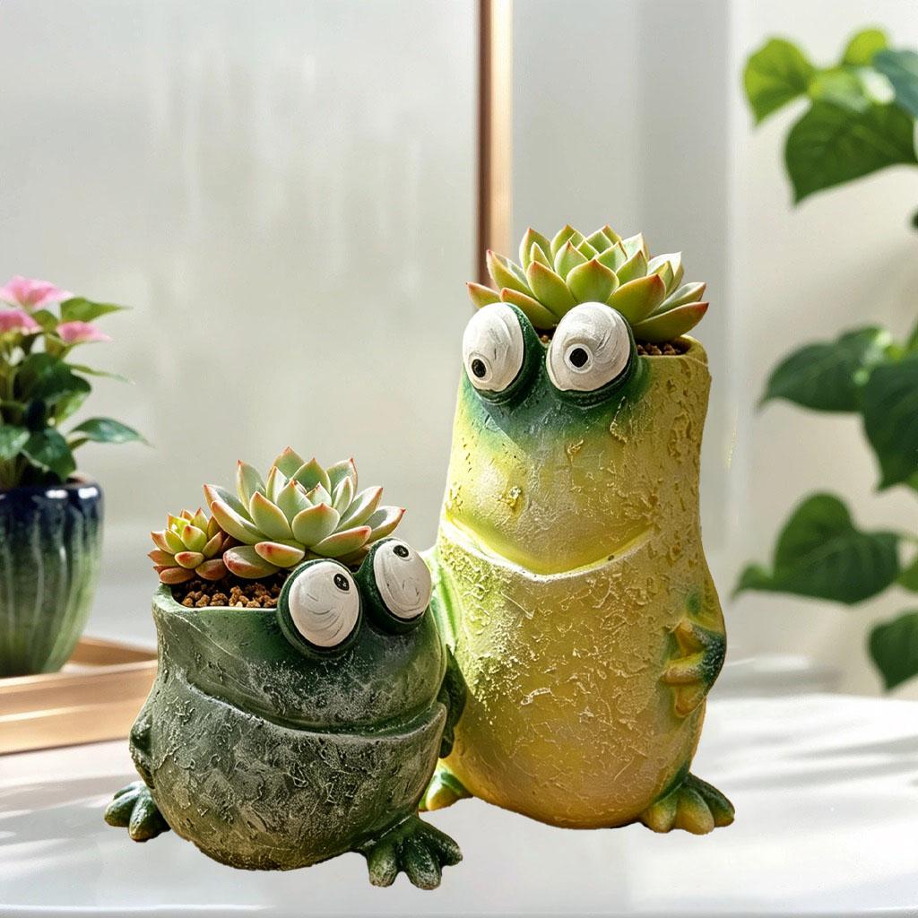 Whimsical Frog Planter Pot, Resin Cartoon Frog Flower Pot with Drainage Hole, Creative Garden Decor for Indoor Outdoor Plants