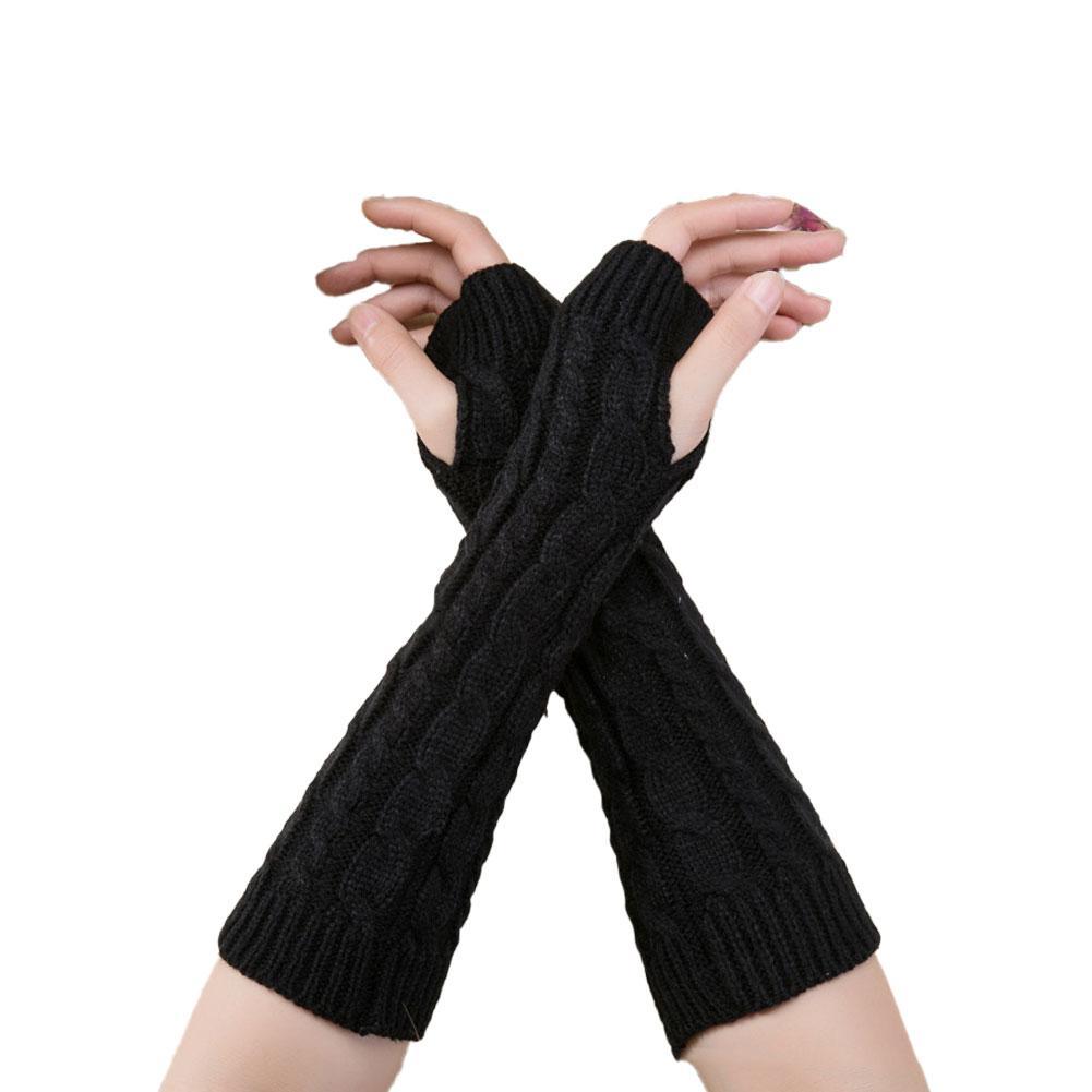 Women Knit Long Fingerless Gloves Fashion Arm Wrist Sleeve Hand Warmer Girls Casual Half Black Over Elbow Punk Gothic Mittens
