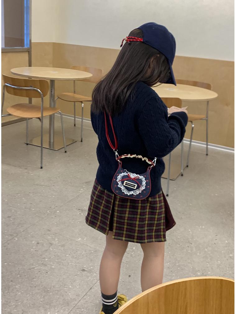 Mini Borsa a Spalla in Denim con Fiocco di Pizzo Coreano per Donne e Bambini - Collezione Autunno/Inverno 2025