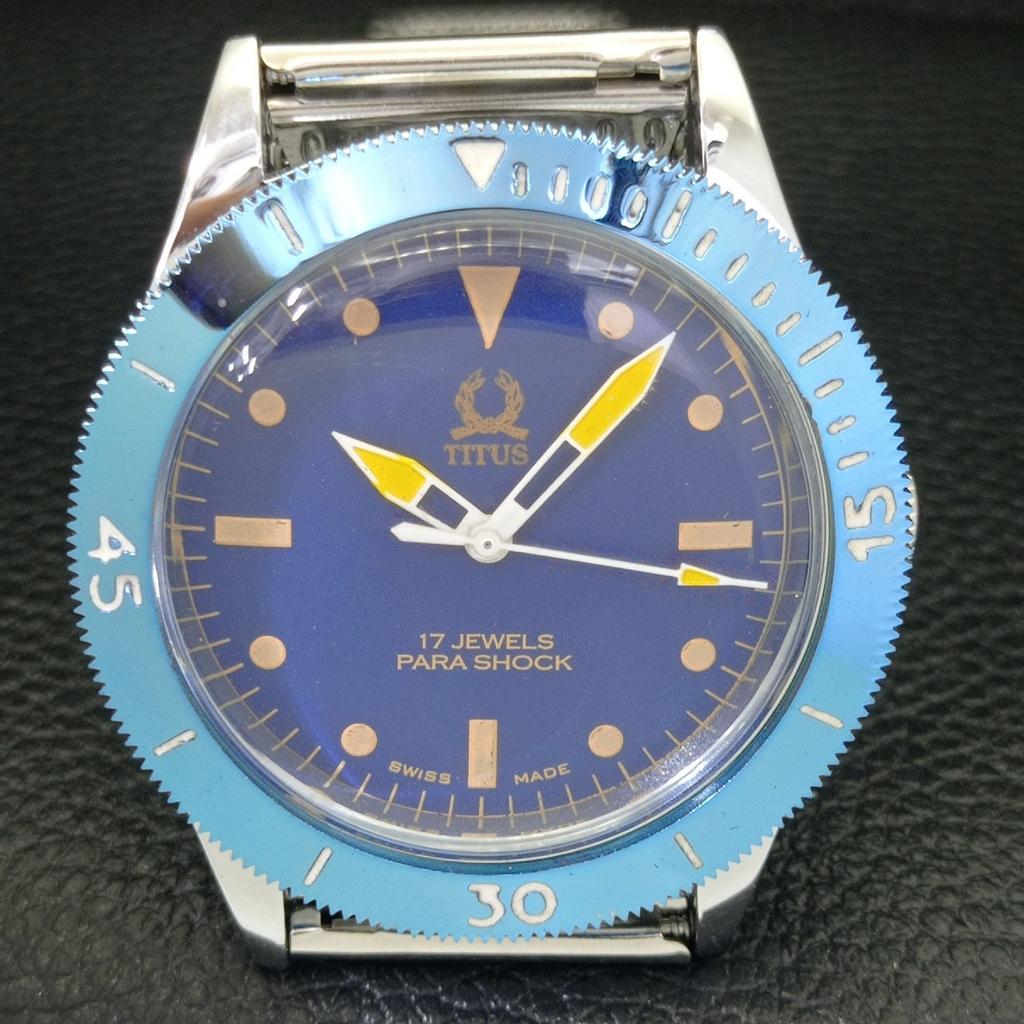 REFURBISHED TITUS SWISS MENS 40MM TURNABLE BEZEL BLUE DIAL WATCH a432731-2 R113-a432731