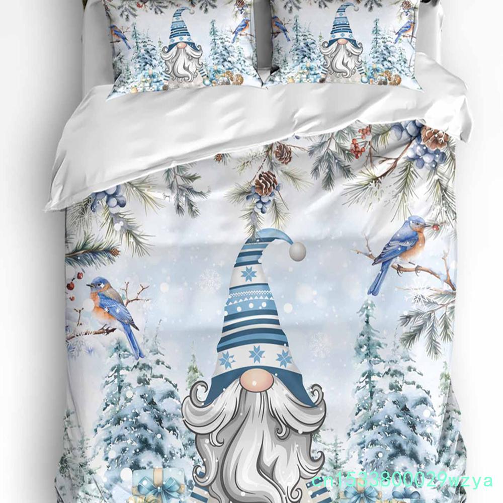 Weihnachten Schneeszene Schneeflocken Wichtel 3-teiliges Bettwäscheset für Doppelbett Heimtextilien Bettbezug Steppdeckenbezug Kissenbezug