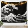 Japanese Wave Tapestry Kids Ocean Wave Sunset Wall Hanging For Boys Girls Teens Japanese Ukiyoe Mount Wall Blanket Sea Waves