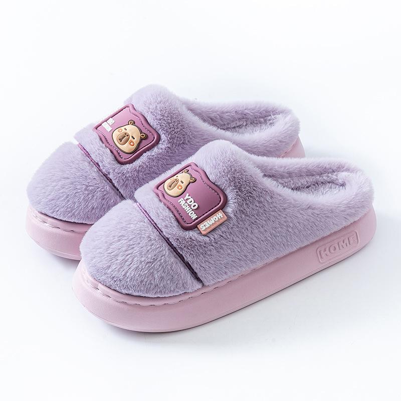 Cartoon Plush Cotton Shoes Autumn and Winter Indoor Home Plush EVA Sole, Couple Thick-soled Warm Cotton Slippers
