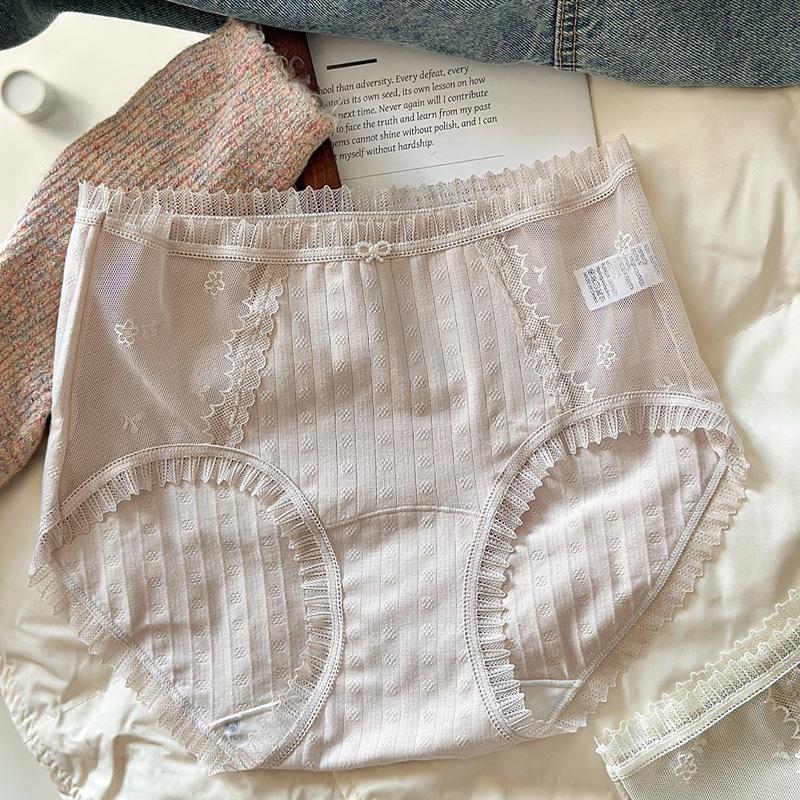 

Бархатные трусики с цветочным кружевом, прозрачной отделкой и 3D-бантом, средней посадки L