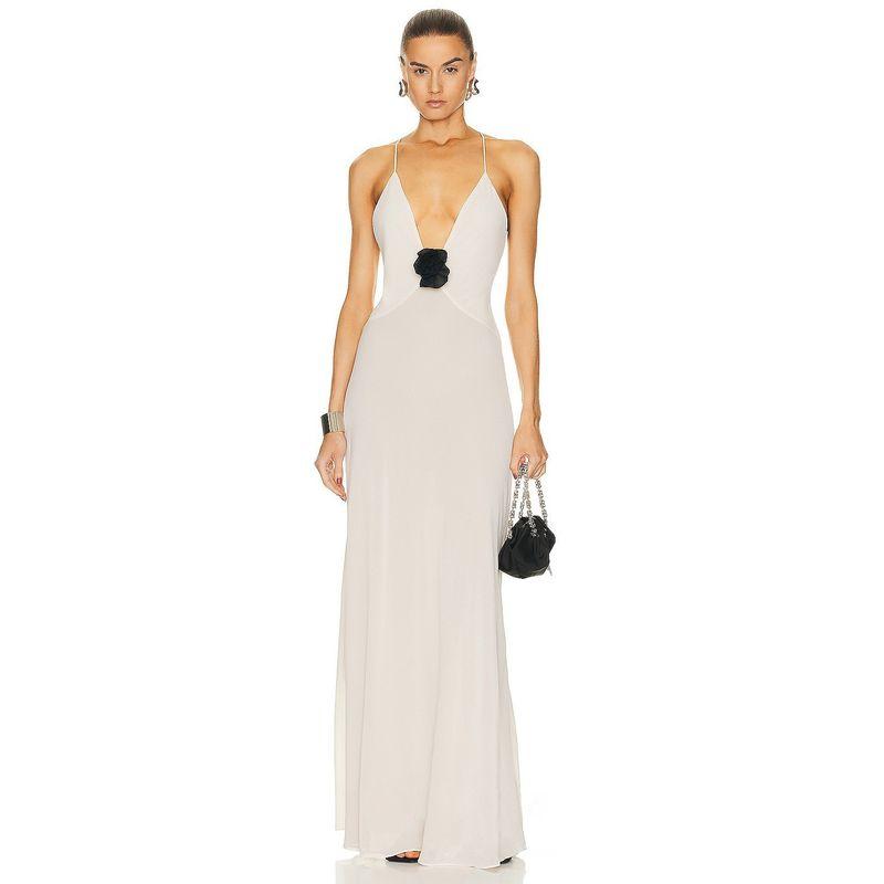 

Sexy Sling Dress Women 2024 Summer New French style Temperament Slim fit Slimming Backless Black Long Skirts White L