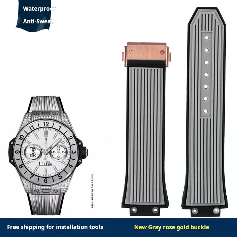 For HUBLOT BIG BANG Series Silicone Rubber Strap 27x17mm Convex Interface Watch Band Men Collapsible Buckle Bracelet Accessories