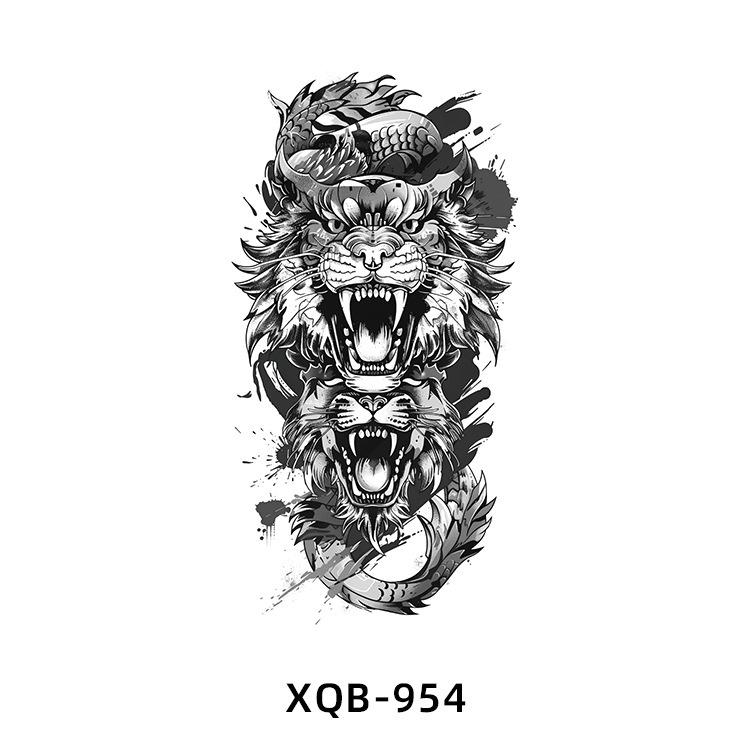 Realistic Half Arm Waterproof Temporary Tattoo Sticker - Black & White Animal Design for Men & Women
