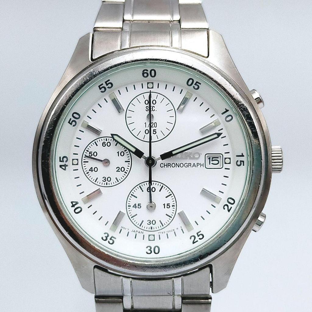 SEIKO Chronograph 7T92 White Dial Watch [New Battery] Men's
