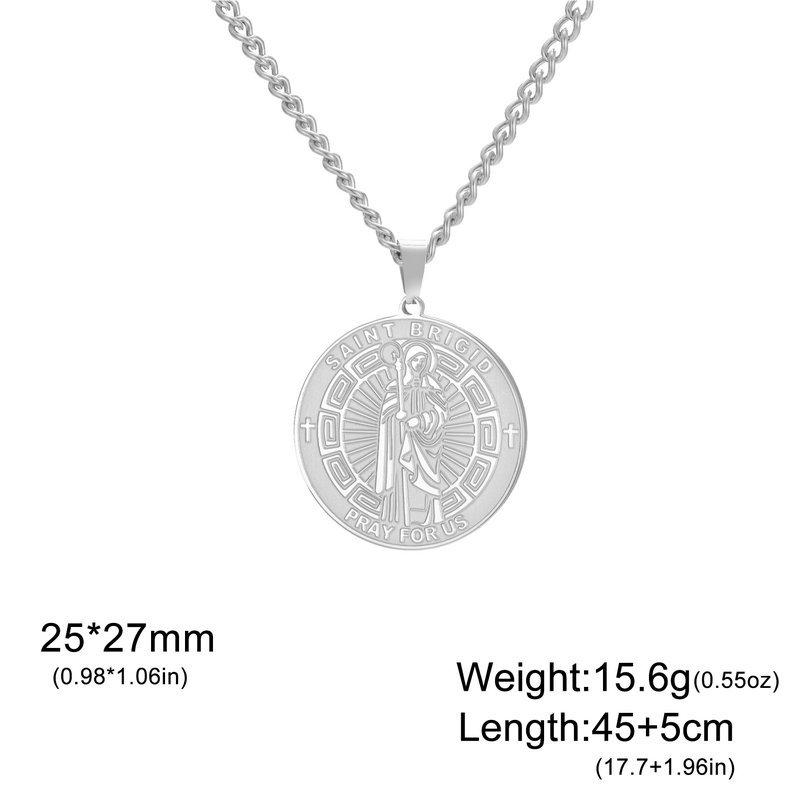 Double Sided Saint Brigid And Saint Benedict Pendant Necklace Vintage Religious Amulet Jewelry For Men Women